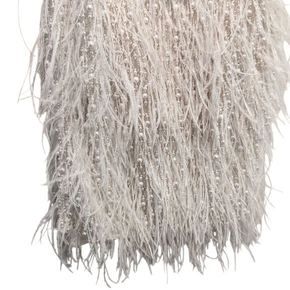 NWT Nadine Merabi Carrie Ivory White Beaded Feather Cocktail Dress Size 2/XS - Picture 4 of 16